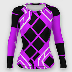 Рашгард женский Чёрные квадраты и белые полосы на фиолетовом фоне, цвет: 3D-принт