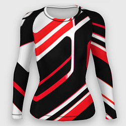 Рашгард женский Бело-красные линии на чёрном фоне, цвет: 3D-принт