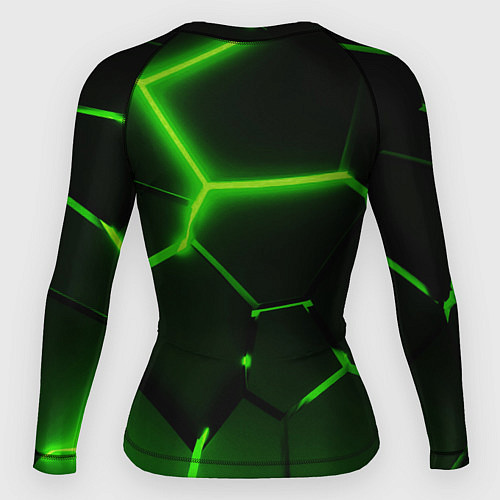 Женский рашгард Темные зеленые неоновые плиты в разломе / 3D-принт – фото 2
