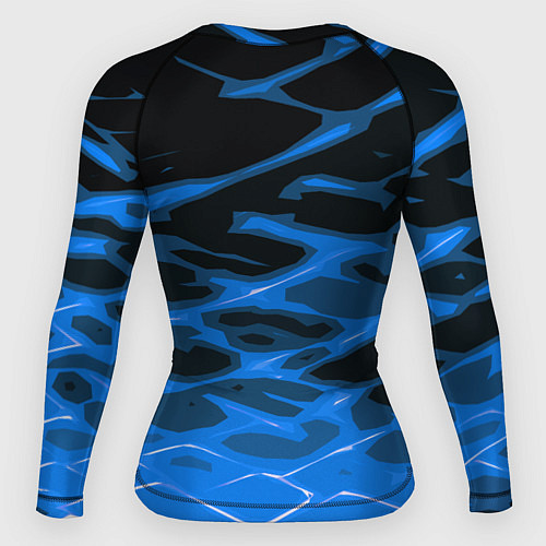 Женский рашгард Синие абстрактные полосы на чёрном фоне / 3D-принт – фото 2