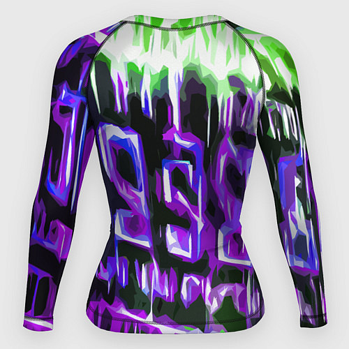 Женский рашгард Фиолетово-зелёная абстракция на чёрном фоне / 3D-принт – фото 2