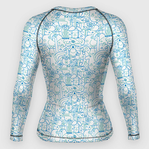 Женский рашгард Дудл - паттерн звери рисованные лайнарт / 3D-принт – фото 2