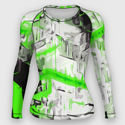 Женский рашгард Бело-зелёная абстракция на чёрном фоне
