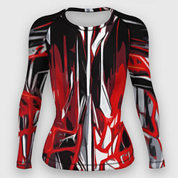 Рашгард женский Красно-белая хаотичная абстракция на чёрном фоне, цвет: 3D-принт