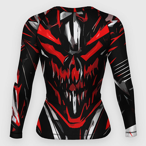 Женский рашгард Красно-белое абстрактное лицо на чёрном фоне / 3D-принт – фото 2