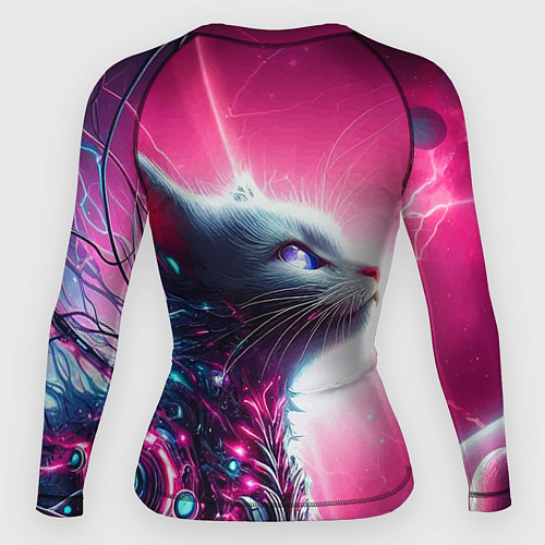 Женский рашгард Космический кибер котёнок - неоновое свечение / 3D-принт – фото 2