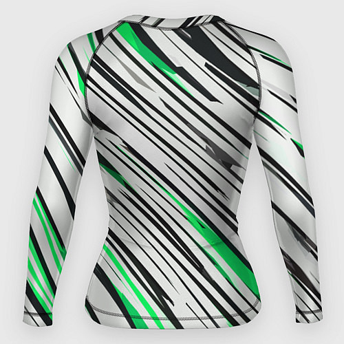 Женский рашгард Диагональные чёрно-зелёные полосы на белом фоне / 3D-принт – фото 2