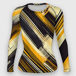 Женский рашгард Жёлтые диагональные полосы на чёрном фоне