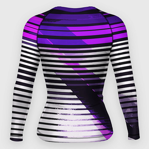 Женский рашгард Фиолетово-чёрные полосы на белом фоне / 3D-принт – фото 2