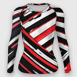 Рашгард женский Красно-белые диагональные полосы на чёрном фоне, цвет: 3D-принт