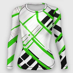 Женский рашгард Зелёно-чёрные полосы на белом фоне