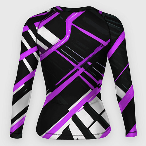 Женский рашгард Фиолетово-белые линии на чёрном фоне / 3D-принт – фото 2