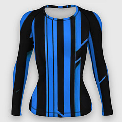 Рашгард женский Толстые синие полосы на чёрном фоне, цвет: 3D-принт