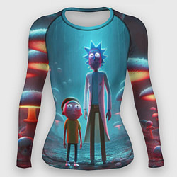Рашгард женский Морти и Рик в сказочном неоновом грибном лесу, цвет: 3D-принт