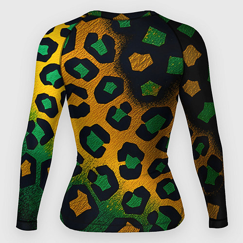 Женский рашгард Зеленые и золотые пятна леопарда / 3D-принт – фото 2