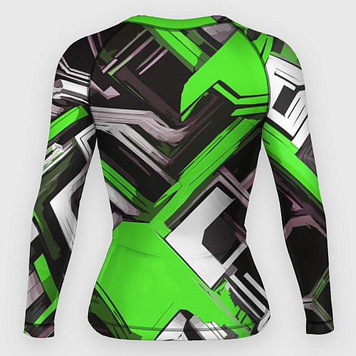 Женский рашгард Бело-зелёный техно паттерн на чёрном фоне / 3D-принт – фото 2