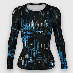Женский рашгард Бело-синяя тревожная абстракция на чёрном фоне