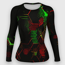 Женский рашгард Красно-зелёные точки и линии на чёрном фоне