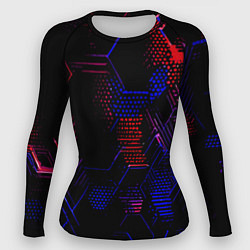 Рашгард женский Красно-синие точки и линии на чёрном фоне, цвет: 3D-принт