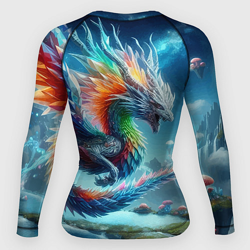 Женский рашгард Полигональный дракон на планете водопадов и грибов / 3D-принт – фото 2