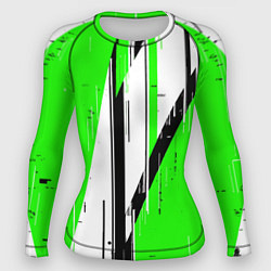 Женский рашгард Black and white vertical stripes on a green backgr