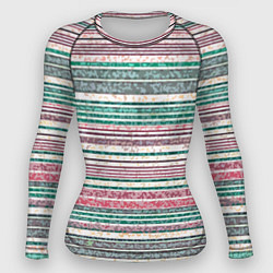 Женский рашгард Светлый зелёно-розовый текстурированные полосы