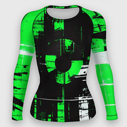 Женский рашгард Зелёно-белый гранж на чёрном фоне