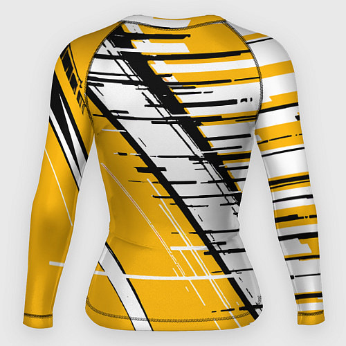 Женский рашгард Чёрно-белые глитч полосы на жёлтом фоне / 3D-принт – фото 2