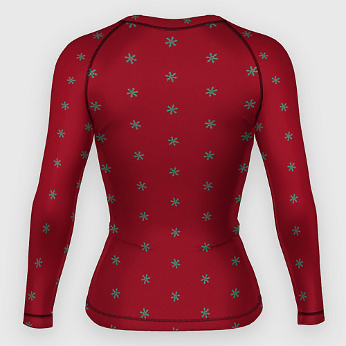 Женский рашгард Голубые снежинки на рождественском красном / 3D-принт – фото 2