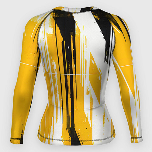 Женский рашгард Вертикальные чёрно-белые линии на жёлтом фоне / 3D-принт – фото 2