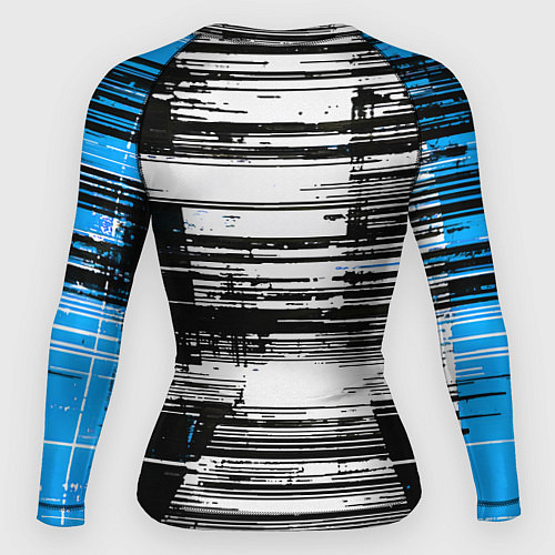 Женский рашгард Горизонтальные чёрные линии на бело-синем фоне / 3D-принт – фото 2