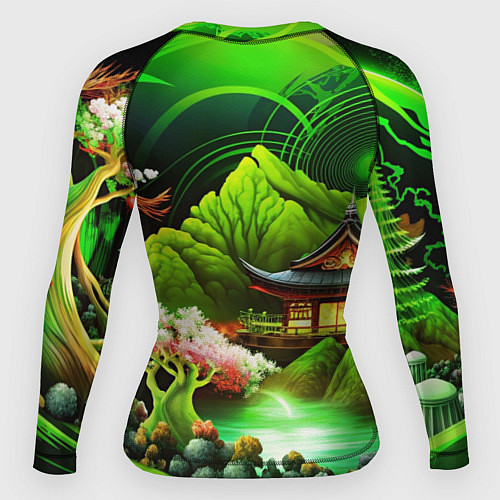 Женский рашгард Природа Японии в зеленых цветах / 3D-принт – фото 2