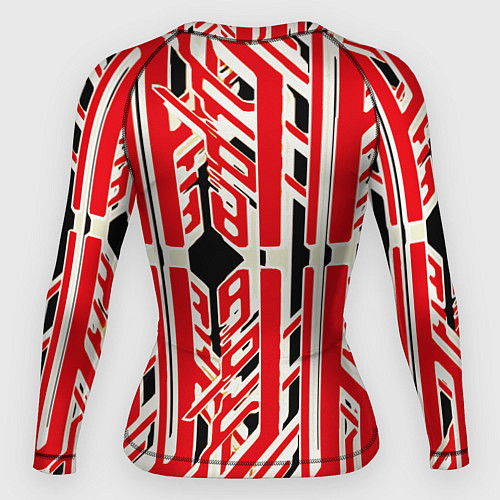 Женский рашгард Бело-красные техно полосы на чёрном фоне / 3D-принт – фото 2
