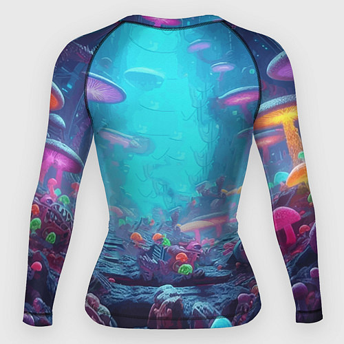Женский рашгард Рик и Морти на планете неоновых грибов - нейроарт / 3D-принт – фото 2