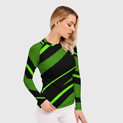 Рашгард женский Sport чёрный и зелёный полосы, цвет: 3D-принт — фото 2