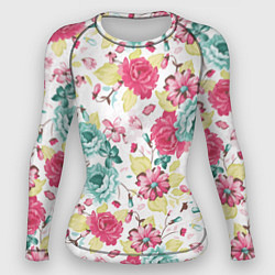 Женский рашгард Розы красные и бирюзовые