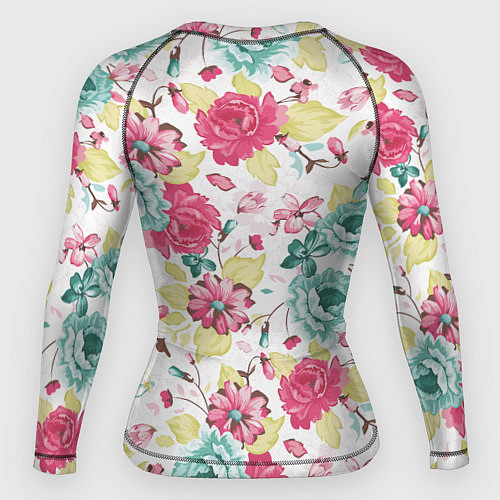 Женский рашгард Розы красные и бирюзовые / 3D-принт – фото 2