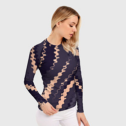 Рашгард женский Фиолетовый с бежевым искажённые полосы, цвет: 3D-принт — фото 2