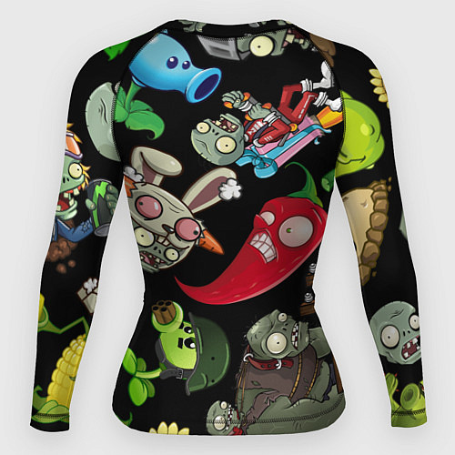 Женский рашгард Растения против зомби персонажи на черном / 3D-принт – фото 2