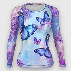 Женский рашгард Бабочки и сирень - нежная голубая живопись