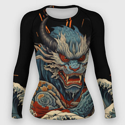 Рашгард женский Японский дракон и волны в стиле тату ирезуми, цвет: 3D-принт
