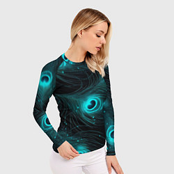Рашгард женский Светящиеся перья павлина паттерн, цвет: 3D-принт — фото 2