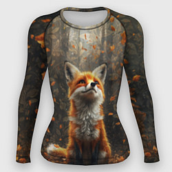 Рашгард женский Довольный лис в лесной чаще, цвет: 3D-принт