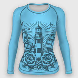 Рашгард женский Маяк с розами и кораблем, цвет: 3D-принт