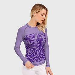 Рашгард женский Маяк с розами и корабли, цвет: 3D-принт — фото 2