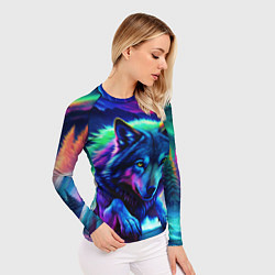 Рашгард женский Большой волк одинокий охотник - неоновые цвета, цвет: 3D-принт — фото 2