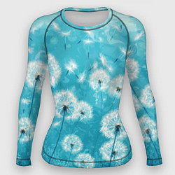 Рашгард женский Белые одуванчики на бирюзовом фоне, цвет: 3D-принт