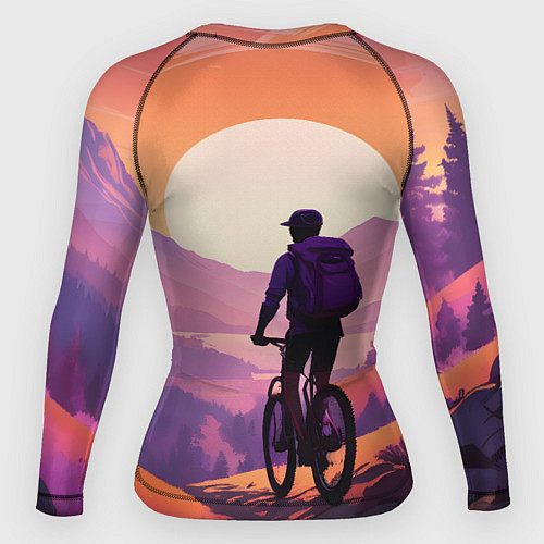 Женский рашгард Велосипедист в малиновом закате / 3D-принт – фото 2