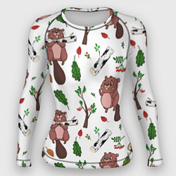 Рашгард женский Бобер и полено, цвет: 3D-принт