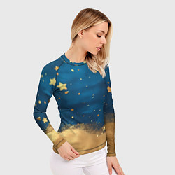 Рашгард женский Золотые звезды на синем фоне текстура, цвет: 3D-принт — фото 2